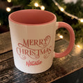 Pink and white Christmas mug