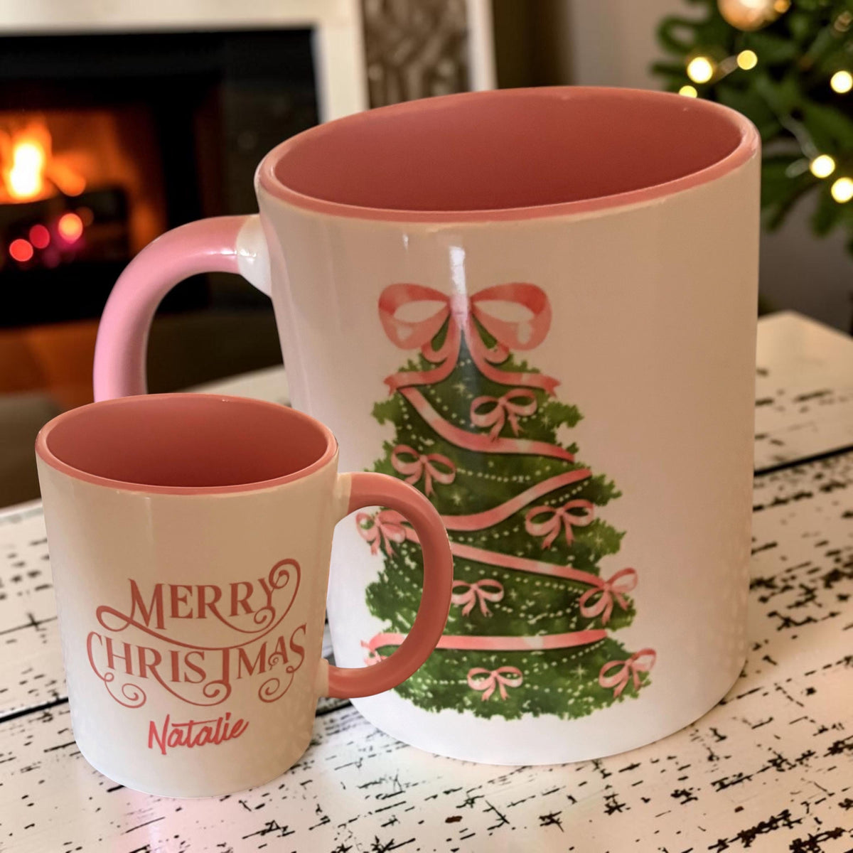Pink and white Christmas mug