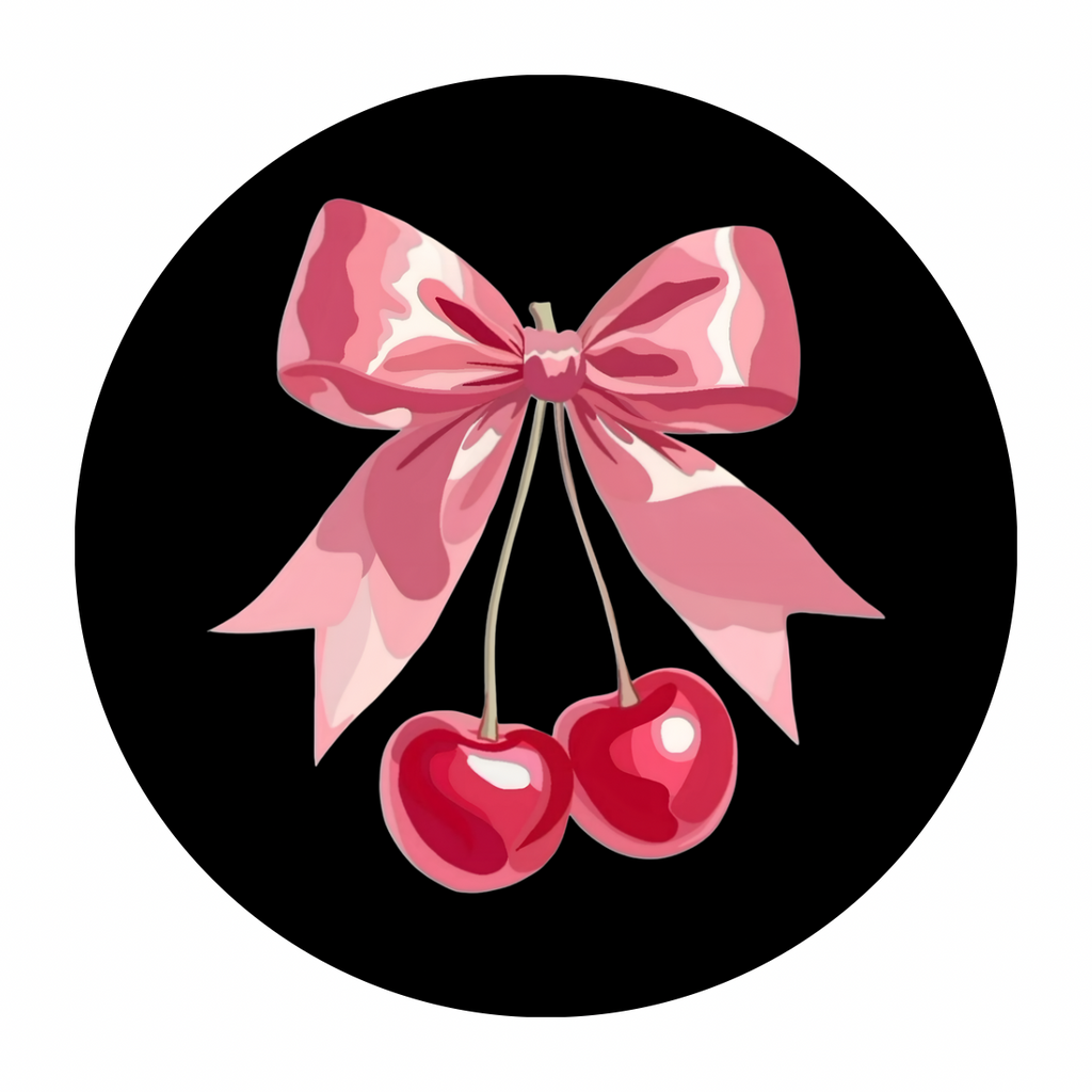 White tote bag with black and pink cherry design