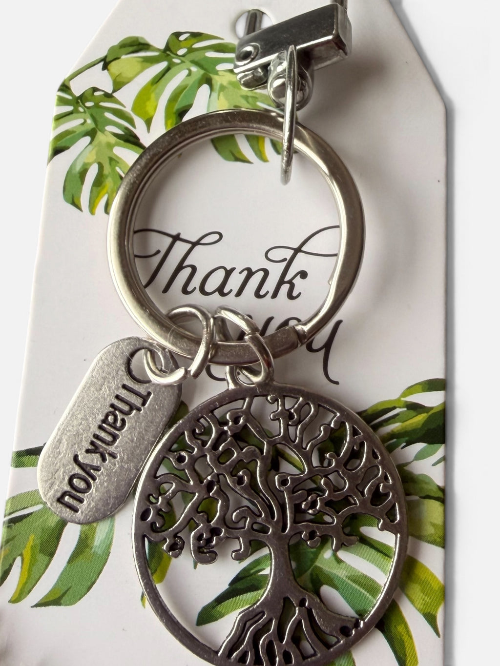 Silver plated family tree keychain