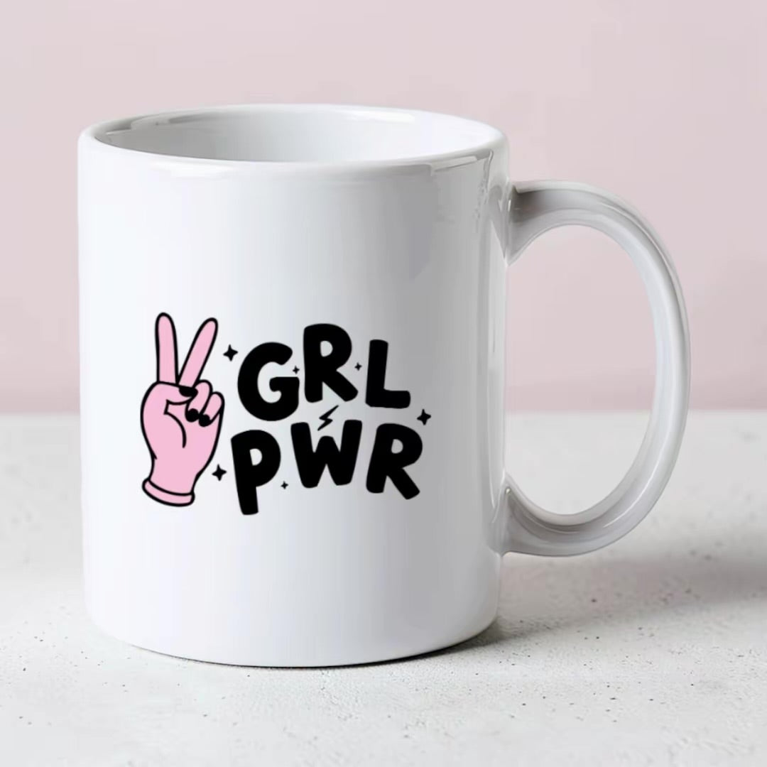 White Mug with a Girl Power design
